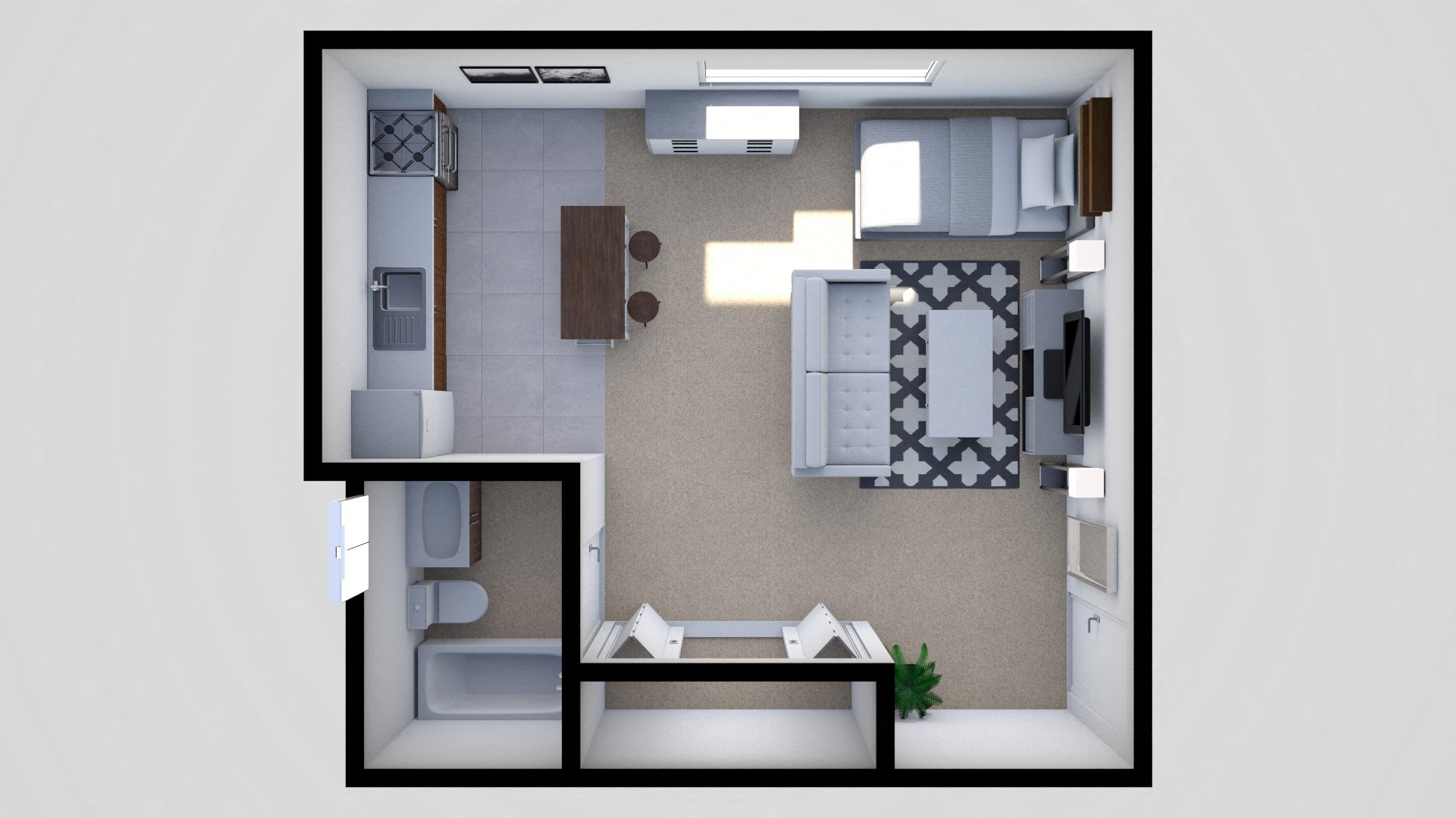 Studio 1 bathroom Floor Plan K at Hartland Village Apartments, Essex, Maryland